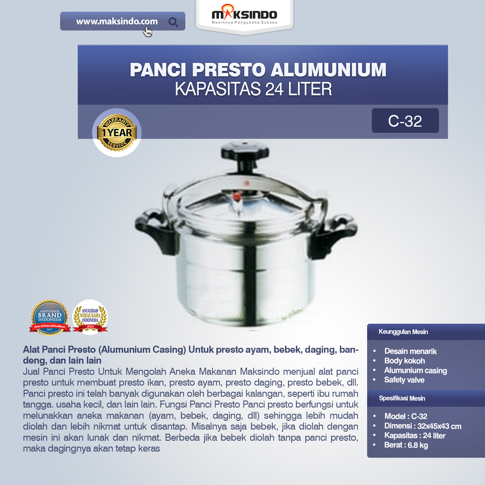 Jual Panci Presto Alumunium 7 -135 Liter di Bandung