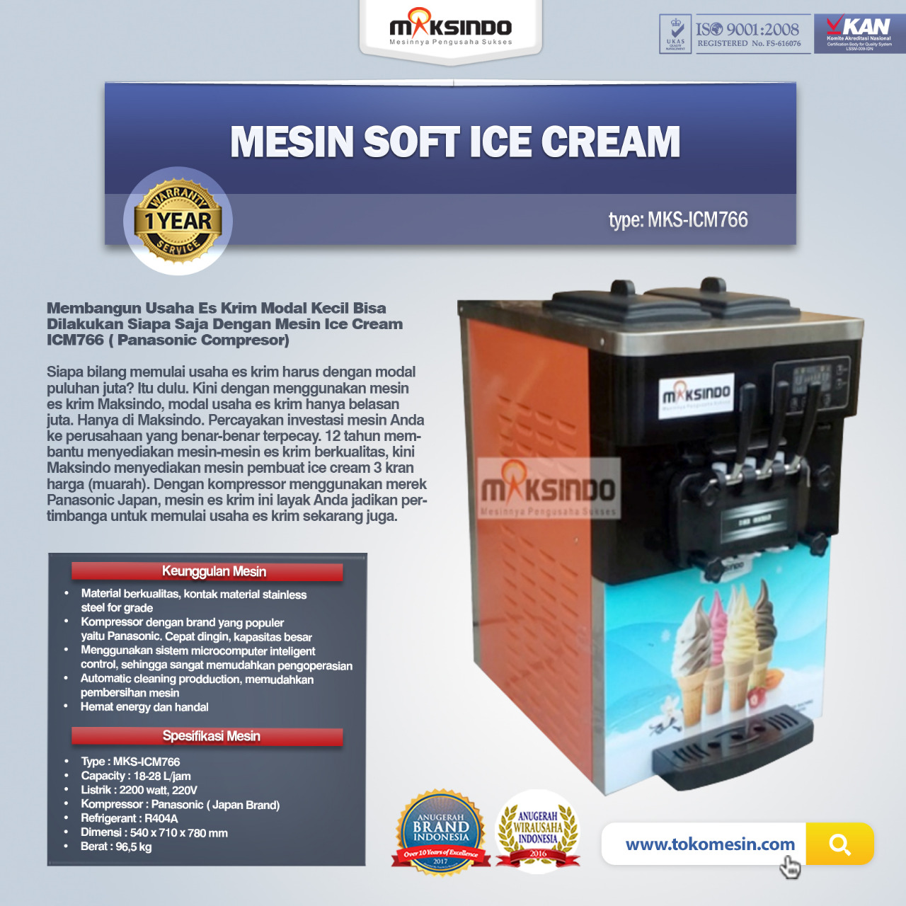 Jual Mesin Soft Ice Cream ICM766 (Panasonic Comp) di Bandung