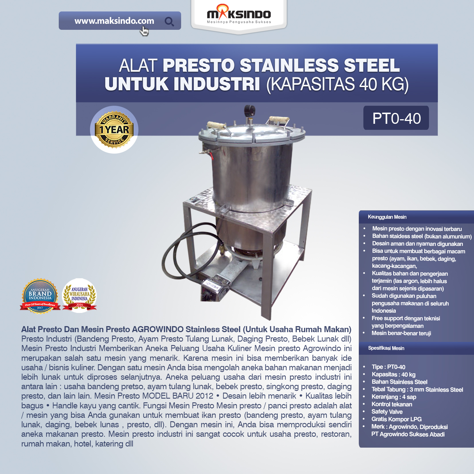 Jual Mesin Presto Stainless Steel Untuk Industri di Bandung
