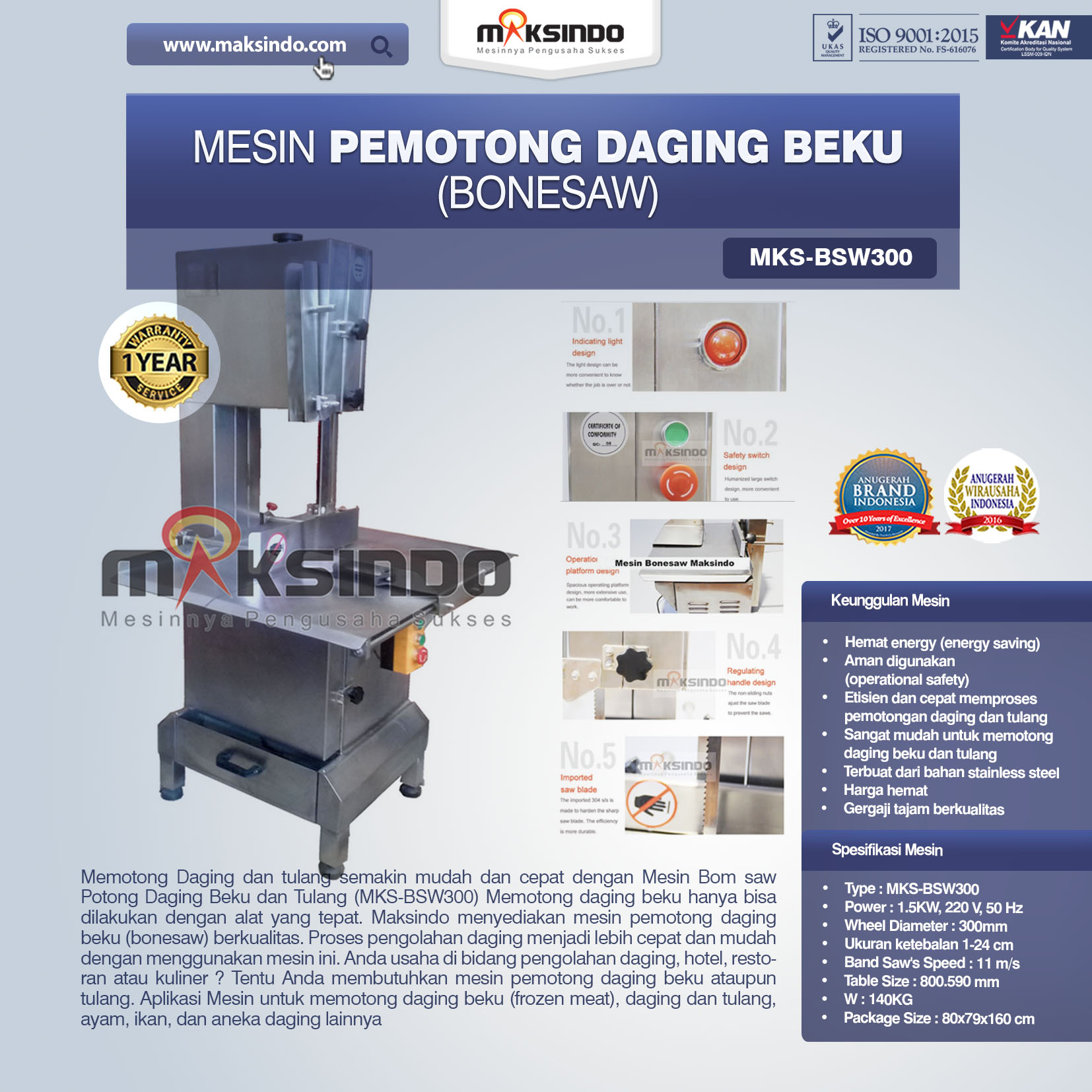 Jual Mesin Mesin Bonesaw Potong Daging Beku dan Tulang (MKS-BSW300) di Bandung