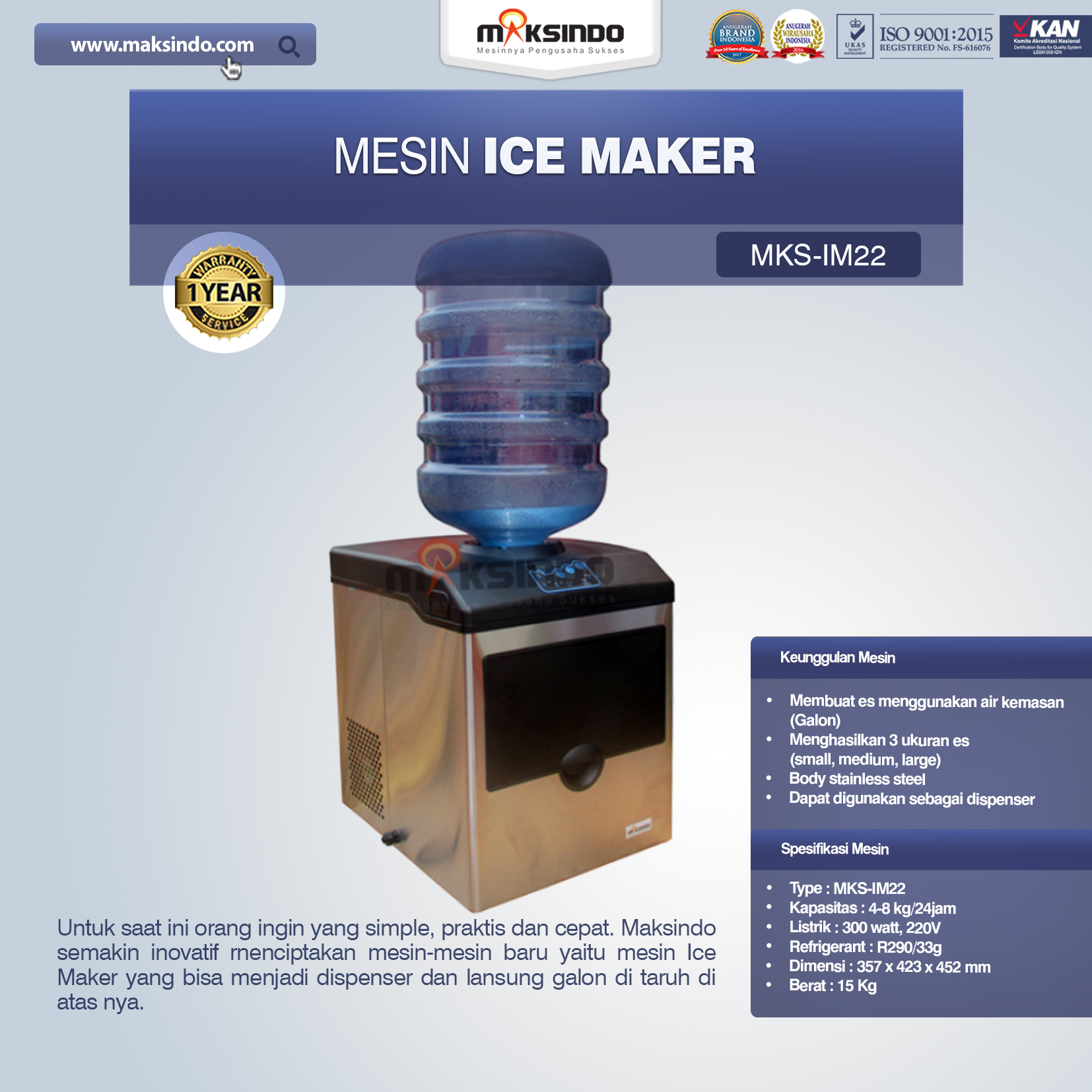 Jual Mesin Ice Maker MKS-IM22 di Bandung
