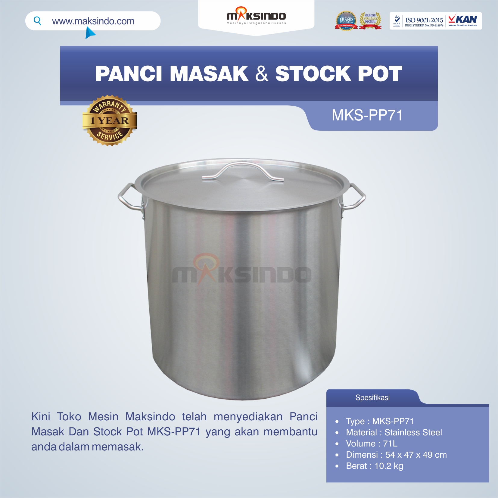 Jual Panci Masak Dan Stock Pot MKS-PP71 di Bandung