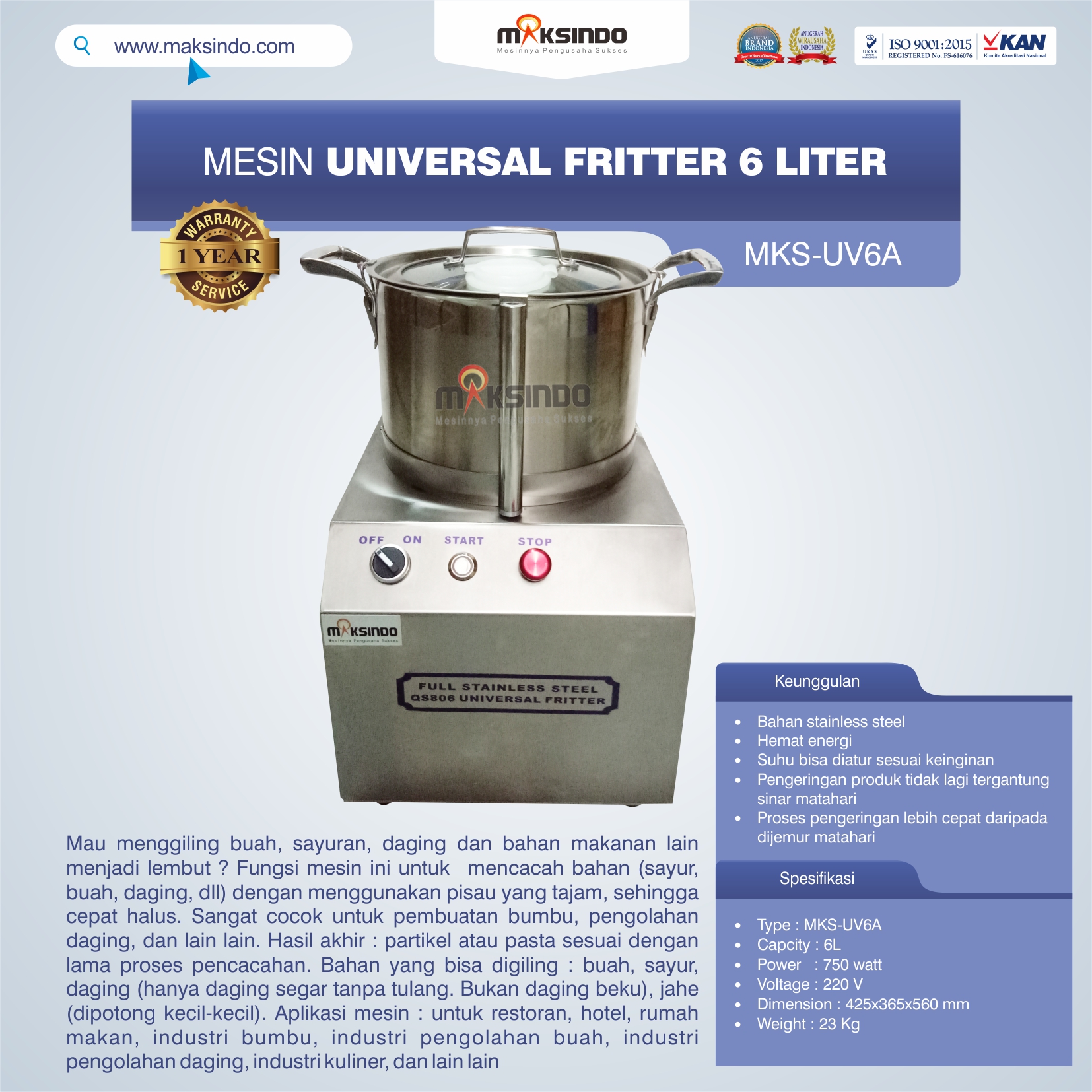 Jual Universal Fritter 6 Liter (MKS-UV6A) di Bandung