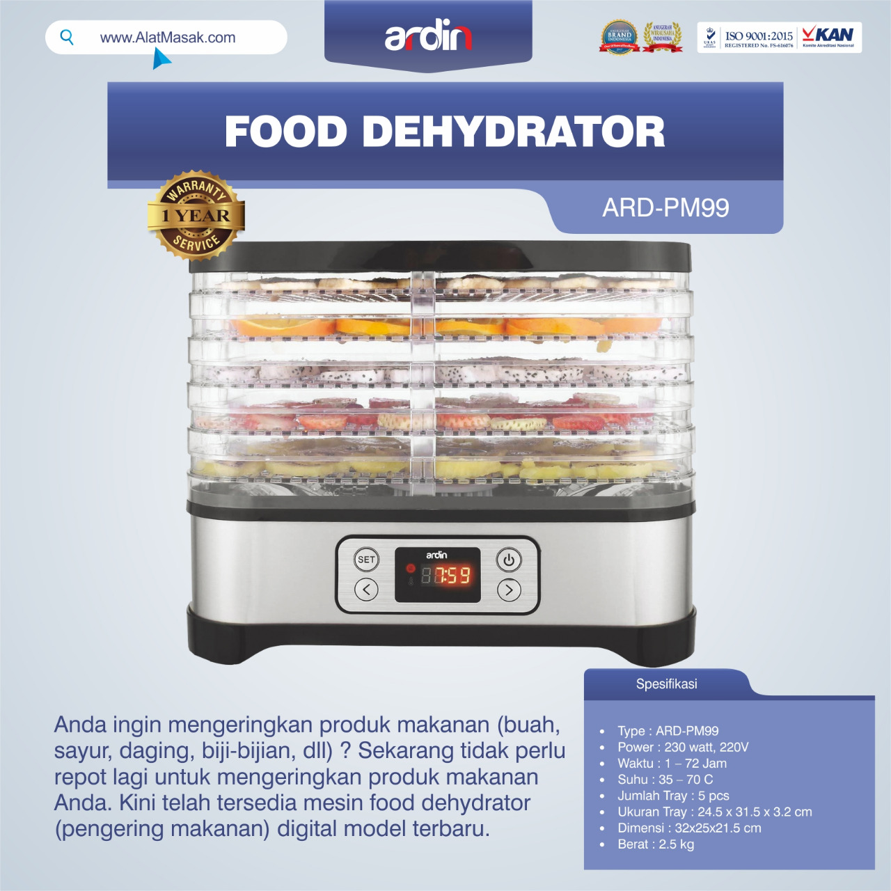 Jual Food Dehydrator ARD-PM99 di Bandung