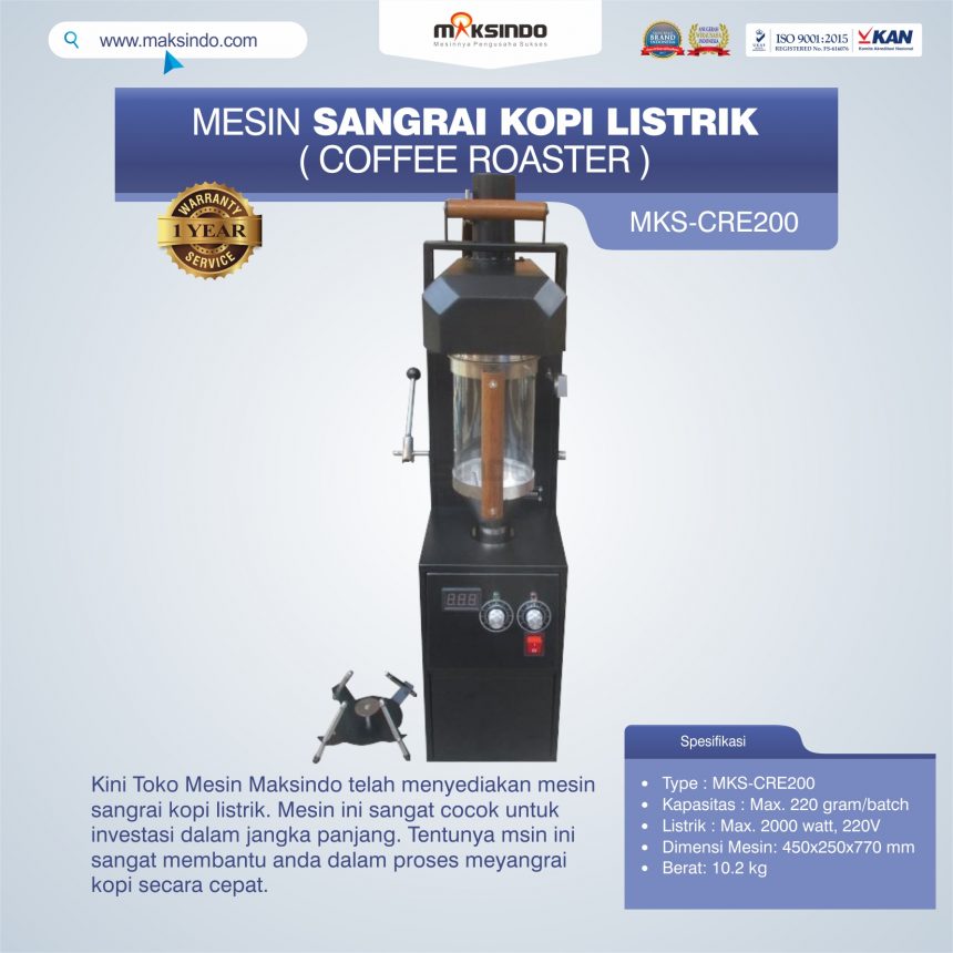 Jual Mesin Sangrai Kopi Listrik (Coffee Roaster) MKS-CRE200 di Bandung
