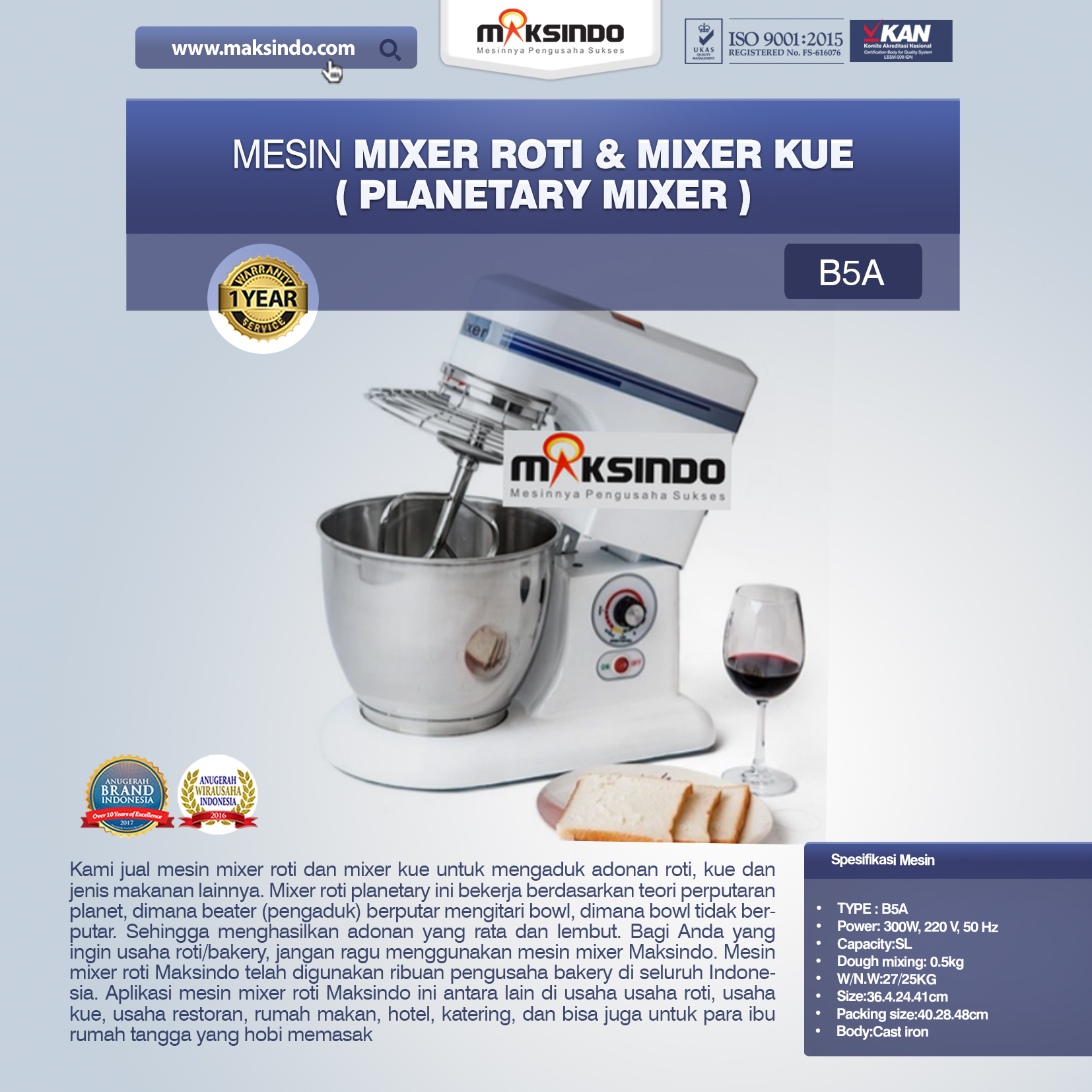 Jual Mesin Mixer Roti dan Kue Model Planetary di Bandung